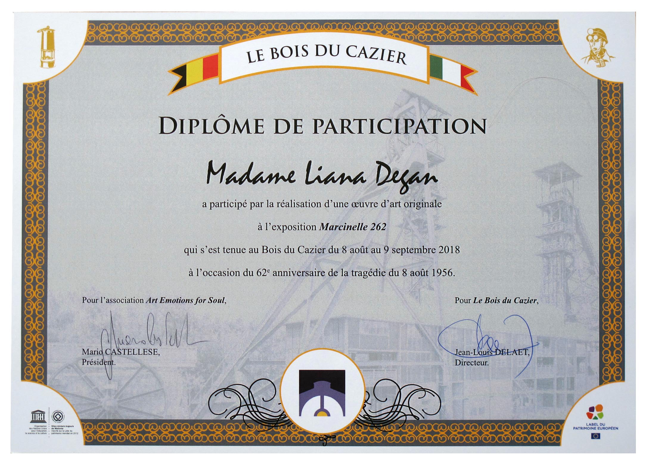 Marcinelle 262 (2018) diploma partecipazione